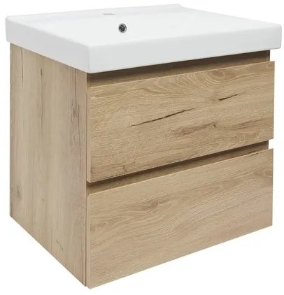 Fürdőszobaszekrény 2 fiókos mosdókagylóval SAT B-Way 59x50x45 cm matt tölgy BWAY260OAKU1