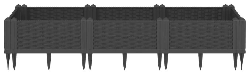 vidaXL fekete polipropilén kerti virágláda cövekekkel 125x40x28,5 cm