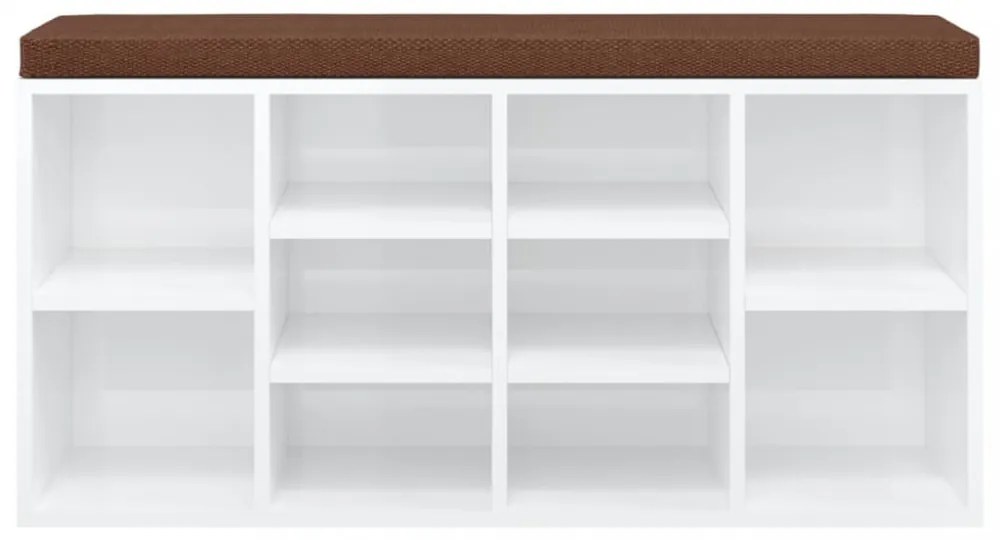 magasfényű fehér szerelt fa cipőtároló pad 100x35x45 cm