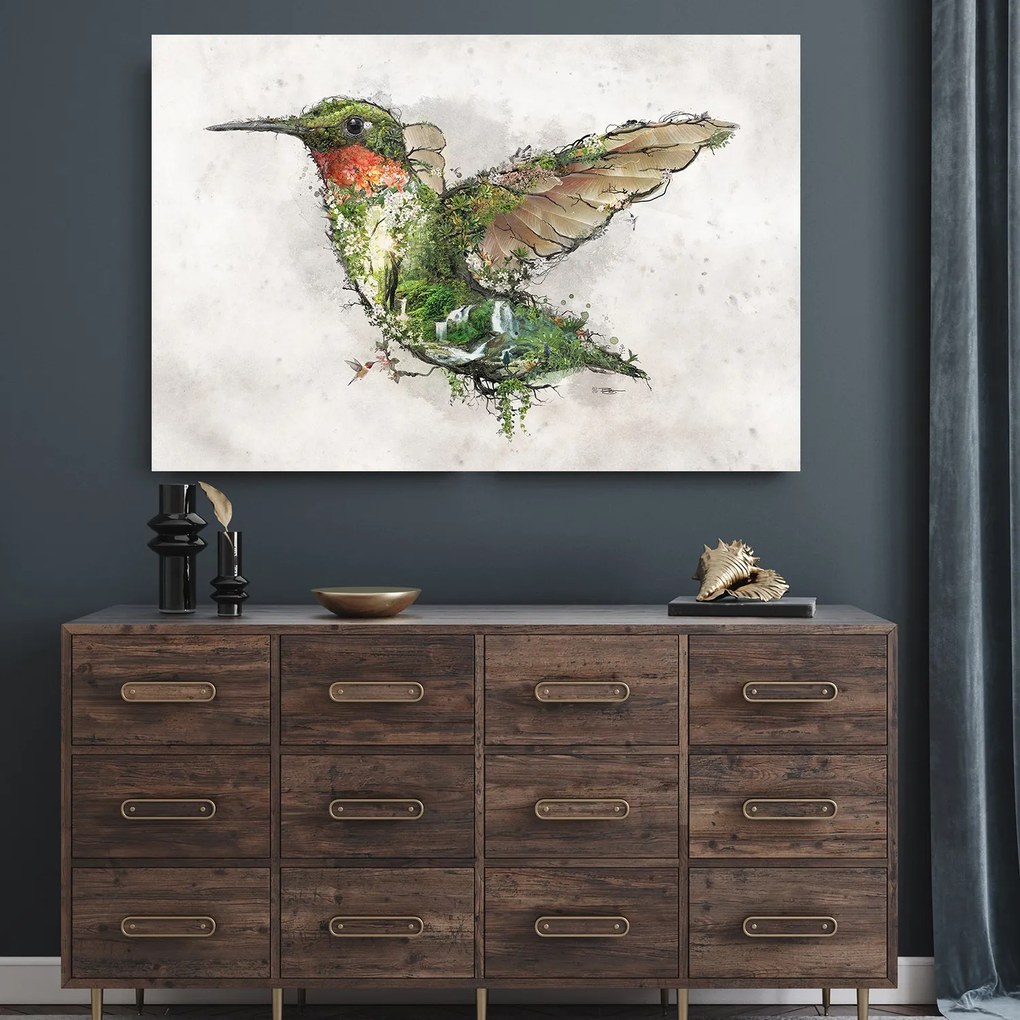 Gario Vászonkép Kolibri és a varázslatos erdő - Barrett Biggers Méret: 100 x 70 cm