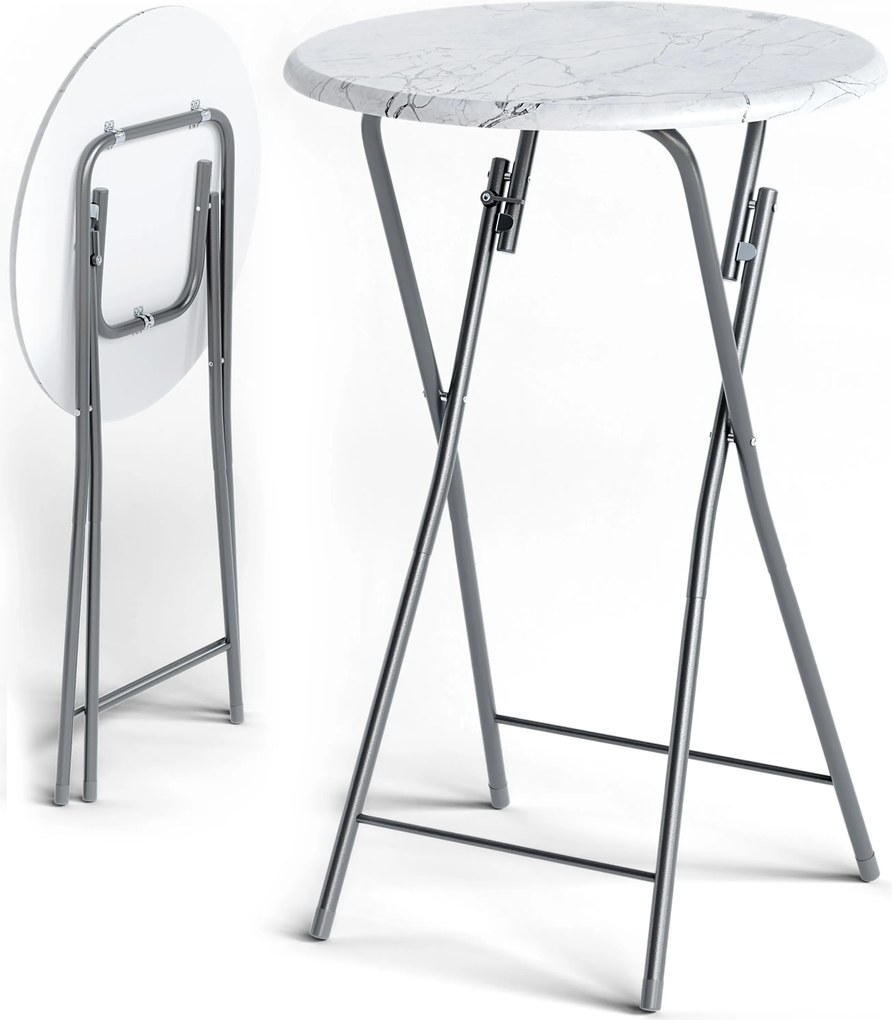 Casaria® Összecsukható bárasztal Ø60 cm - fehér/márvány hatás