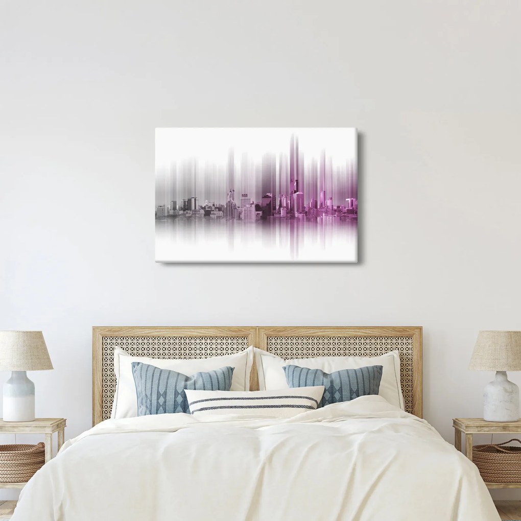 Kép - Panoráma a városra, rózsaszín-szürke (90x60 cm)