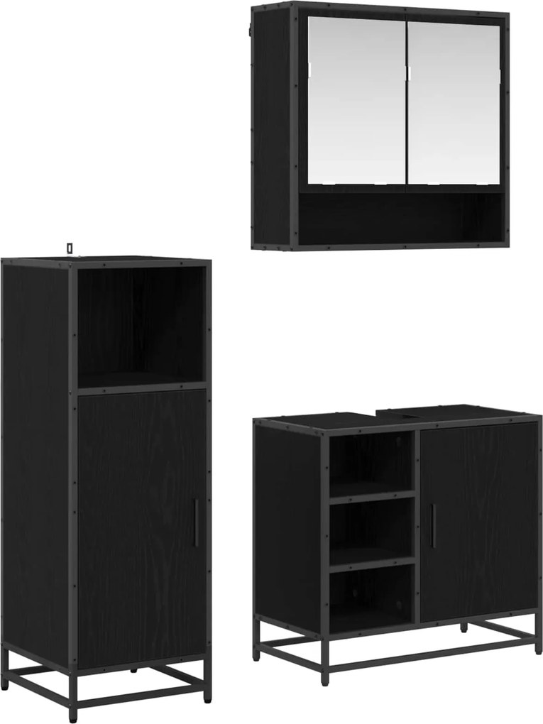 vidaXL Fürdőszoba bútor szett polcokkal 3 pcs Fekete tölgy Faanyag