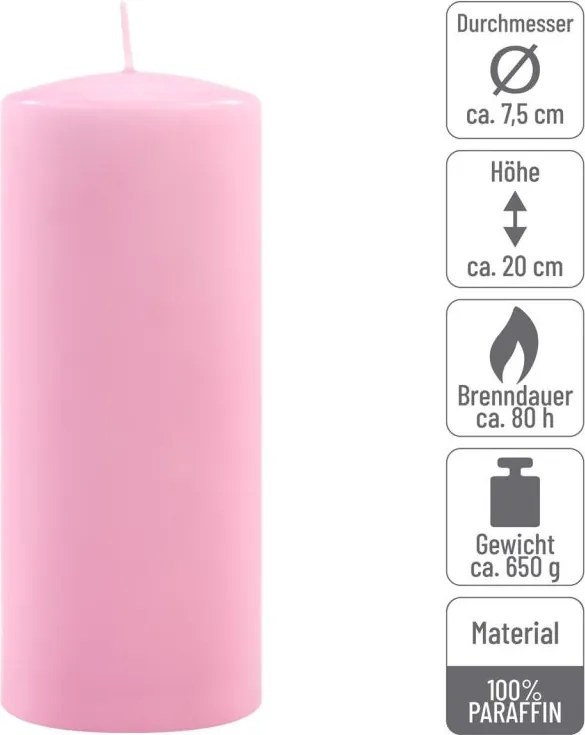 Gyertya készlet 20 cm Ø 7,5 cm 4 db rózsaszín