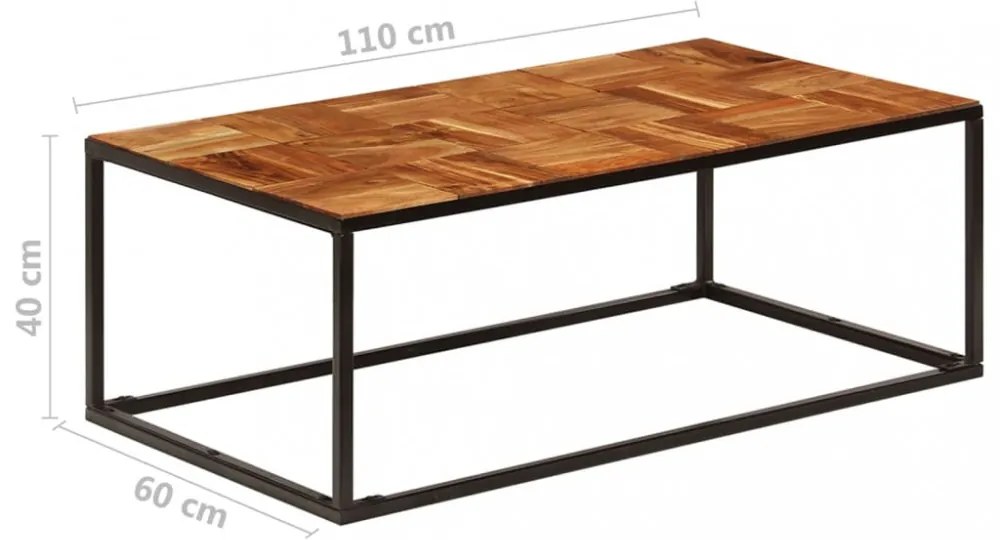 tömör akácfa és acél dohányzóasztal 110 x 60 x 40 cm