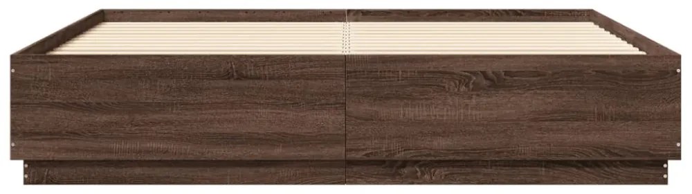 barna tölgy színű szerelt fa ágykeret LED-del 200 x 200 cm