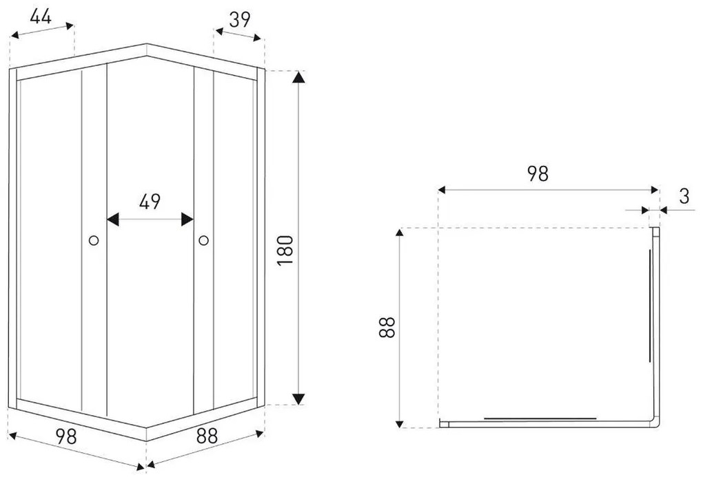 OLGA SQ 100x90 szögletes zuhanykabin zuhanytálca nélkül