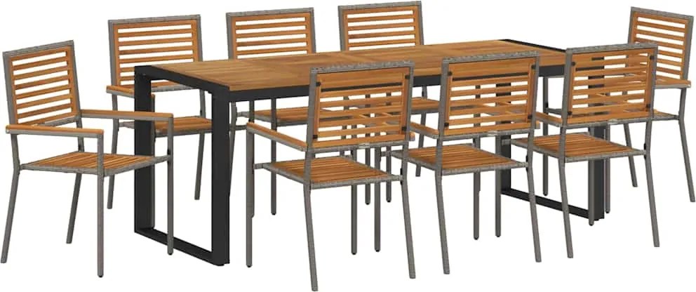 vidaXL Kert étkező szett 9 pcs Szürke és Barna polirattan