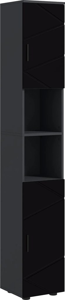 kleankin 2 Nyitott Polccal és 2 Állítható 2-Szintes Szekrénnyel Ellátott Kádár A Tisztálkodásra 30x30x183 cm, Fekete és Sötétszürke | Aosom