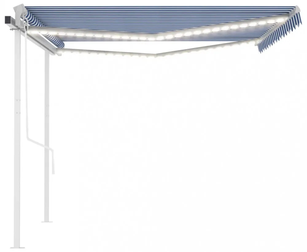 kék/fehér automata szélérzékelős és LED-es napellenző 4 x 3,5 m