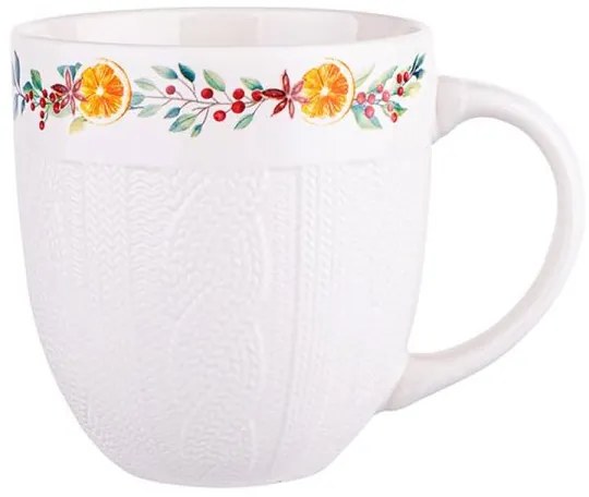 Karácsonyi nagyméretű porcelán bögre 615 ml - kötött hatású narancs mintás