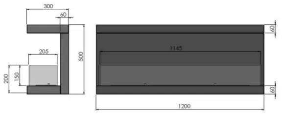 InFire -Beépített BIO kandalló 120x50 cm 5kW fekete