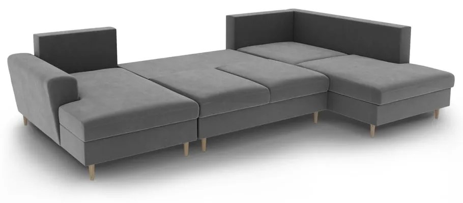 Világosszürke bársony kinyitható tárolóhelyes sarokkanapé (jobb oldali-U alakú) Kyoto – Cosmopolitan Design