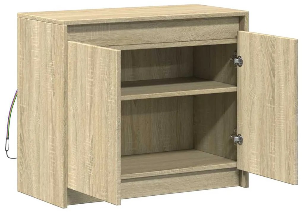 sonoma tölgy szerelt fa tálalószekrény LED-del 72 x 34 x 61 cm