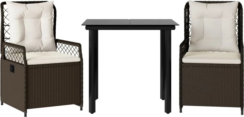 vidaXL 3 részes barna polyrattan kerti étkezőgarnitúra párnával