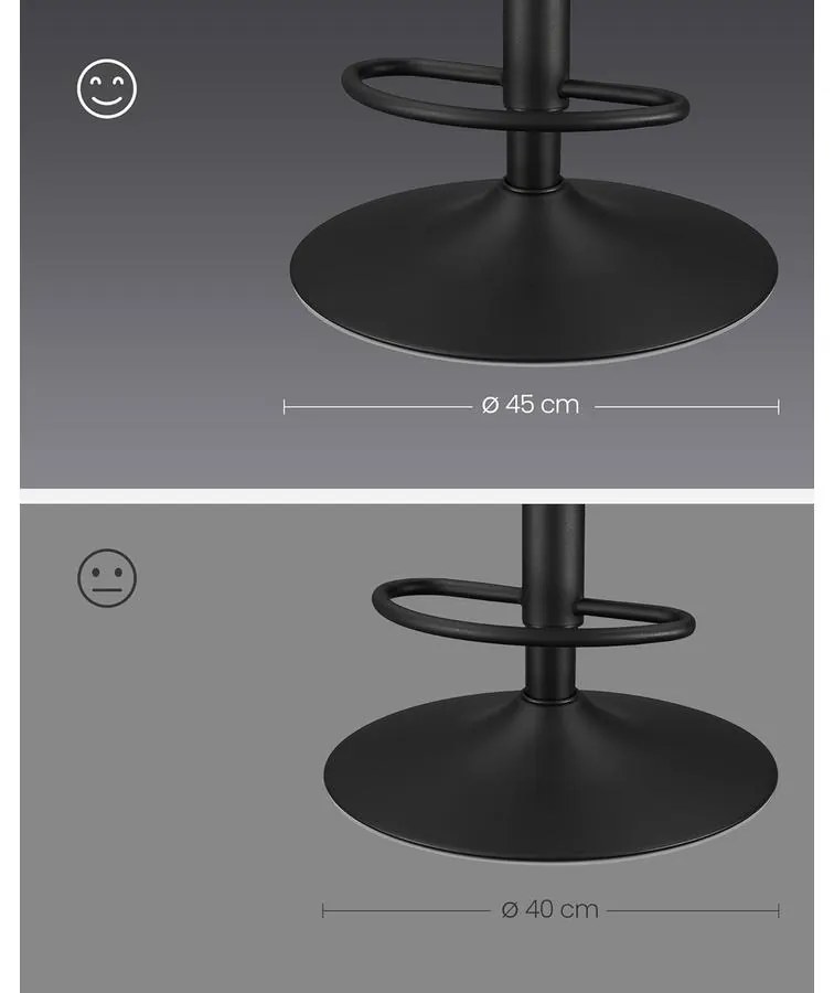 2 db állítható magasságú bárszék szett, 44 x 48 x (90–112) cm, fekete színű