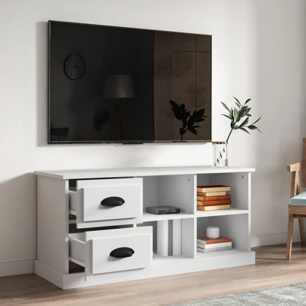 fehér szerelt fa TV-szekrény 102 x 35,5 x 47,5 cm
