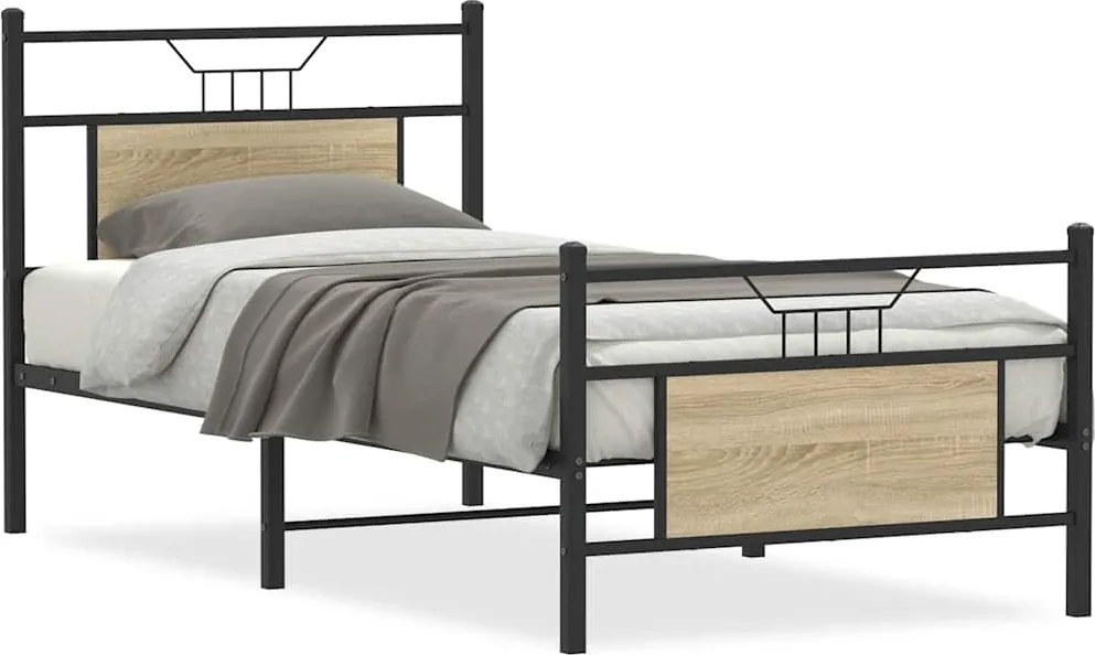 vidaXL sonoma tölgy színű szerelt fa ágykeret matrac nélkül 75x190 cm