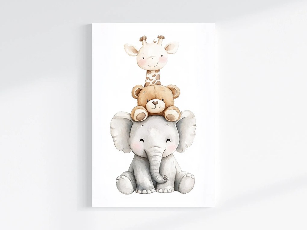 Vászonkép Canvas Akvarell Állatok Elefánt Mackó Zsiráf Portré 80x120