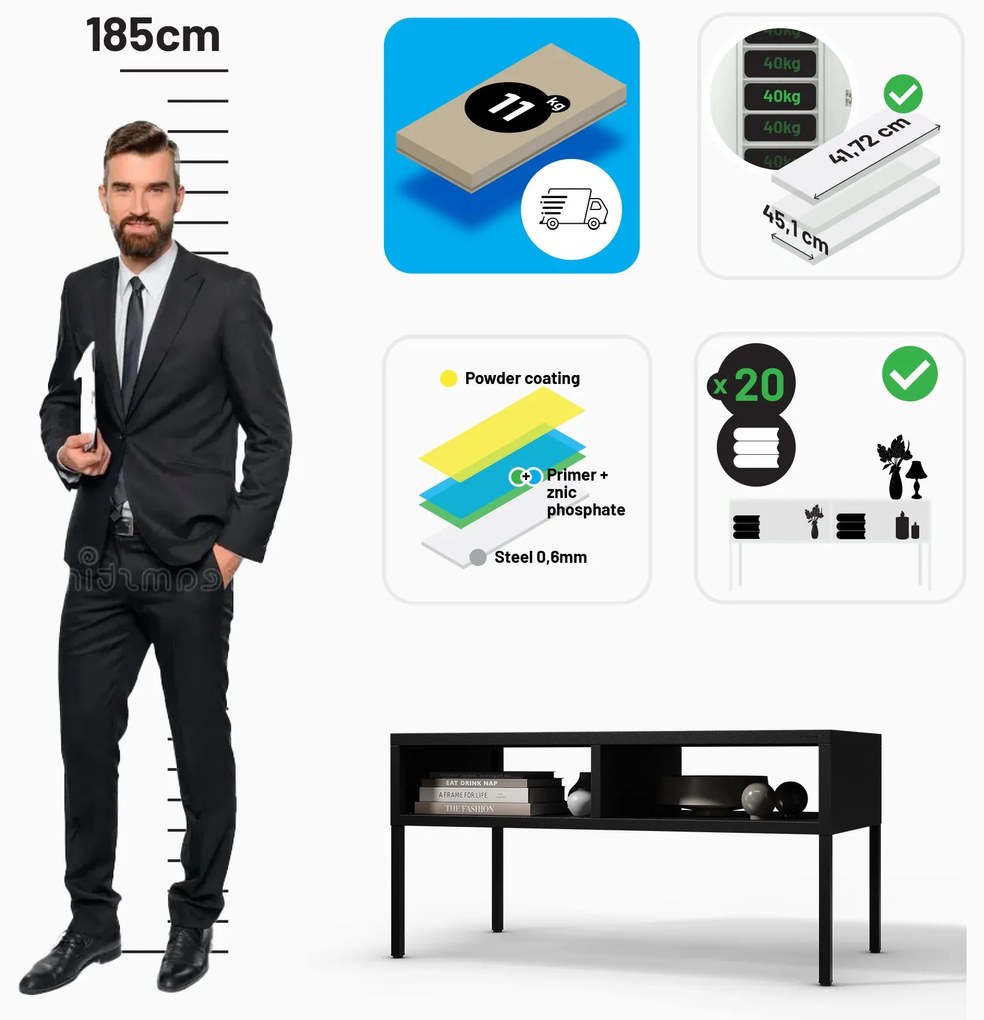 MATTEO dohányzóasztal 900 x 450 x 450 mm, fekete