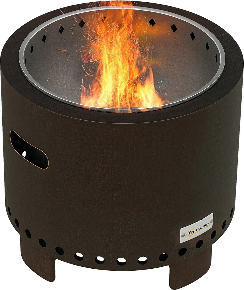 Outsunny Tűz Tál, Füstmentes Asztali Tűz, Ø45 cm-es Tűzhely Fogantyúval, Poker, Tűz Kosárkerthez, Kempinghez, Teraszhoz, Fém, Fekete | Aosom