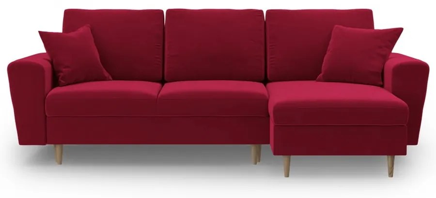 Piros bársony kinyitható tárolóhelyes sarokkanapé Kyoto – Cosmopolitan Design