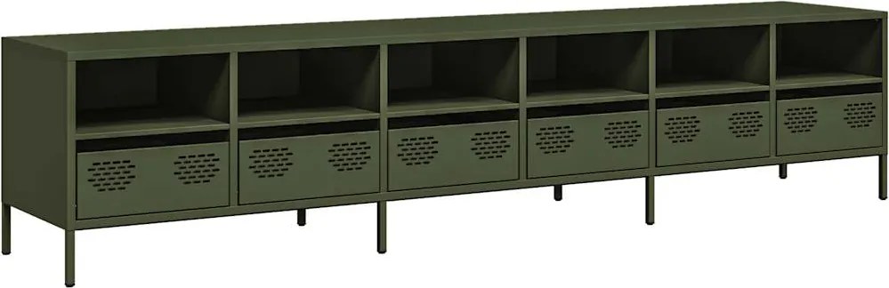 vidaXL olívazöld hidegen hengerelt acél TV-szekrény 202x39x43,5 cm