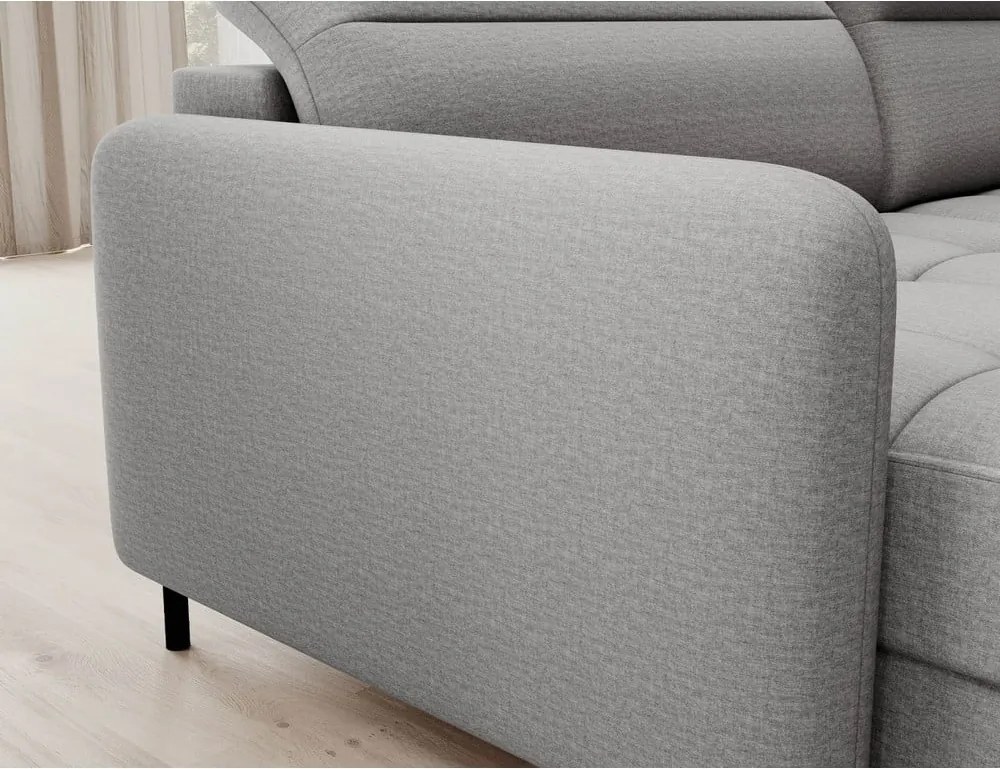 Világosszürke bársony kinyitható-tárolóhelyes sarokkanapé (jobb oldali-U alakú) Berrto – ELTAP