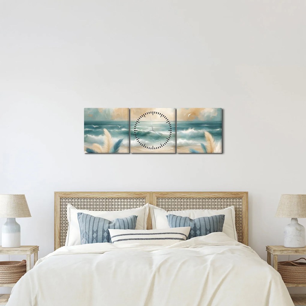Kép – Festett strand lágy színekben (órával) (90x30 cm)