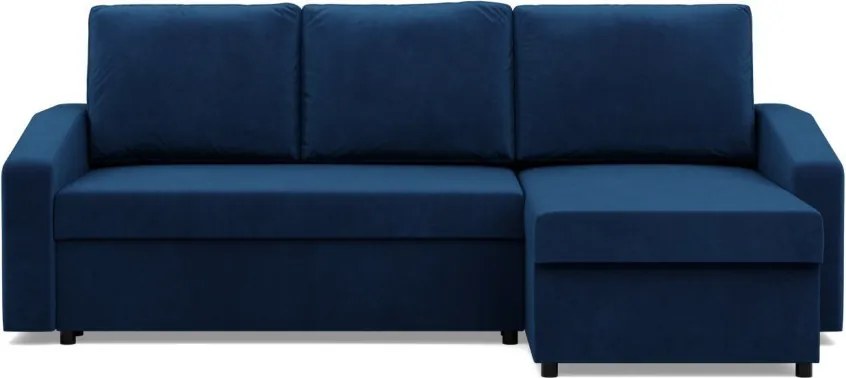 Zeus sarokkanapé, 2 ágyneműtartóval, döntött kartámasz, bársony, univerzális oldal, bonell töltet, kék