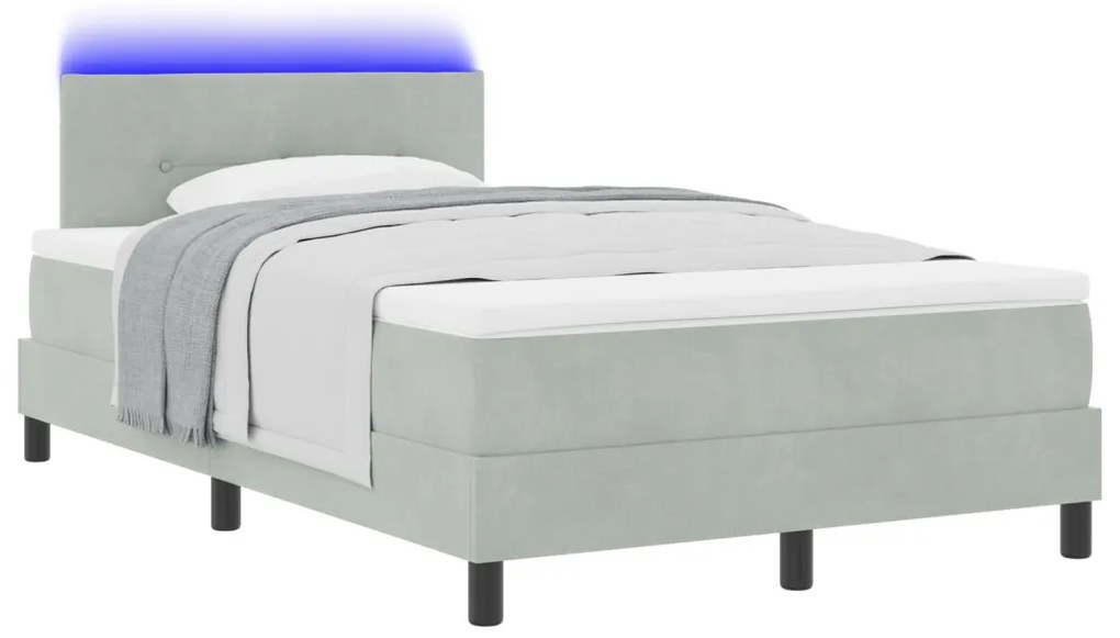 Box Spring Ágy Matraccal és LED Világosszürke 120x190 cm Bársony