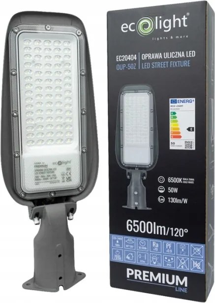 Led utcai lámpa 50W 6500lm 6500K Hideg IP65 130lm/W Prémium