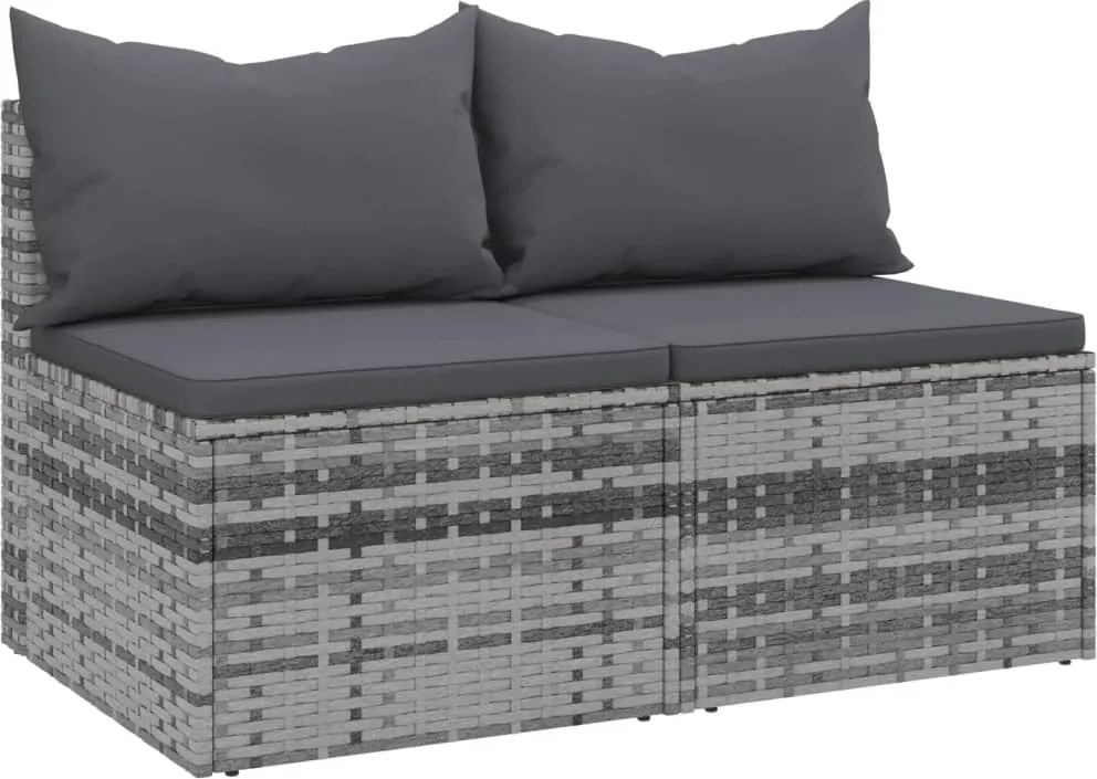 vidaXL 2 db szürke polyrattan kerti középső kanapé párnákkal