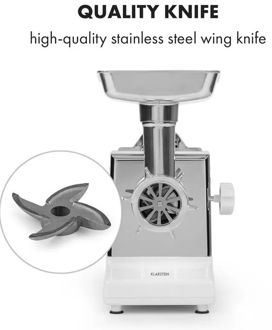 Klarstein Kraftprotz, elektromos húsdaráló, 700 W, réz motor, fehér/ezüst