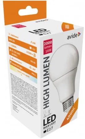 LED izzó, E27, gömb, A70, 16W, 2000lm, 4000K, AVIDE (AVLED016)