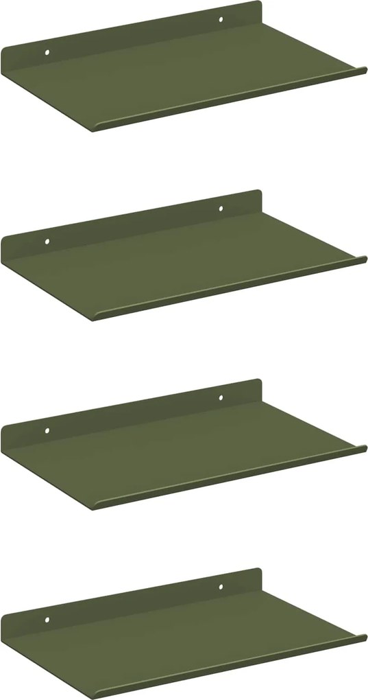 vidaXL Lebegő polc 4 pcs Olajzöld 30 x 18 x 2,5 cm Acél