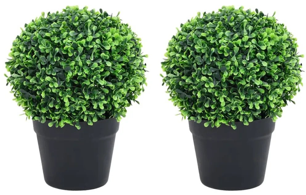 2 db zöld gömbalakú cserepes műpuszpáng 37 cm