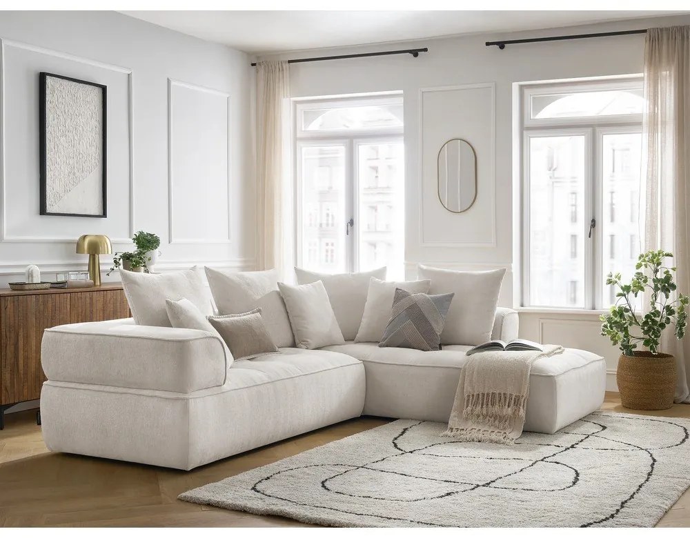 Bézs zsenília sarokkanapé (jobb oldali-L alakú) Whesley – Bobochic Paris