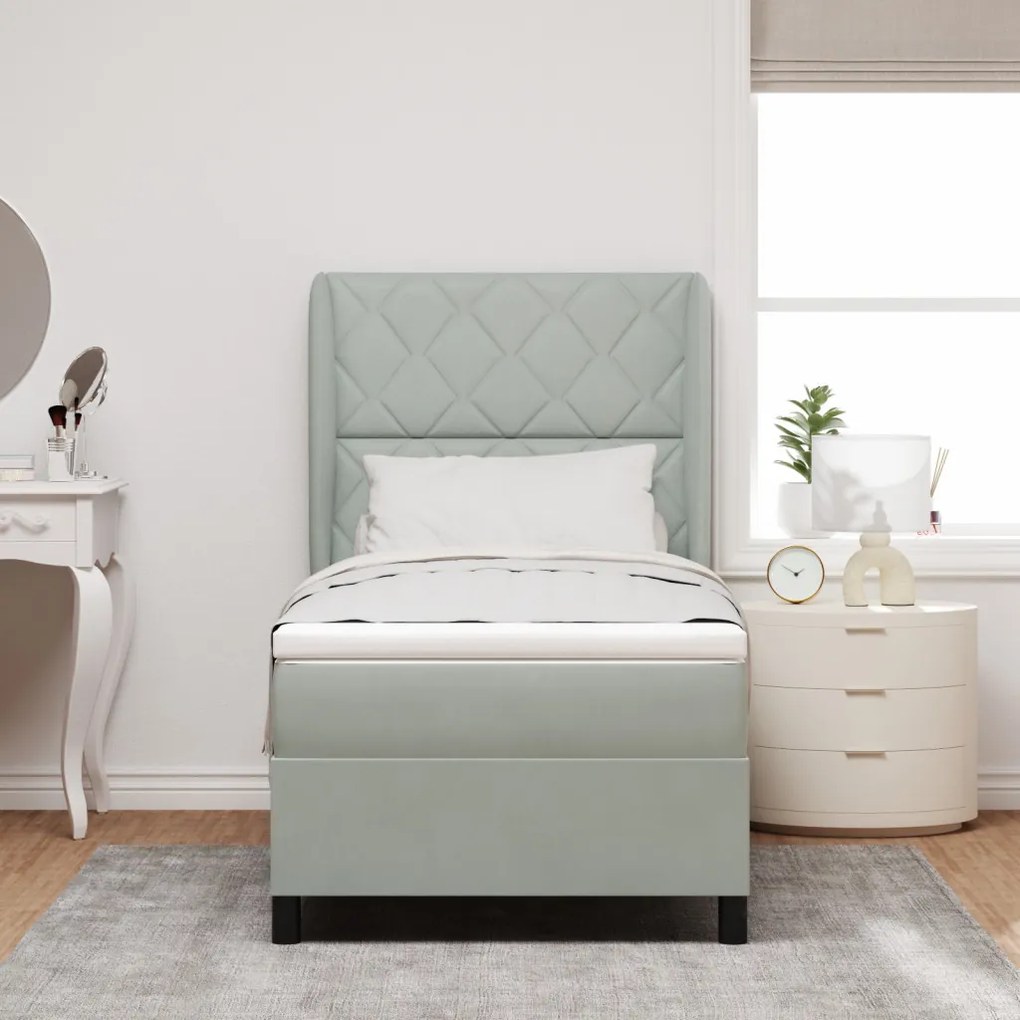 Boxspring Ágy Matrac Púder Szürke 90x190 cm Bársony