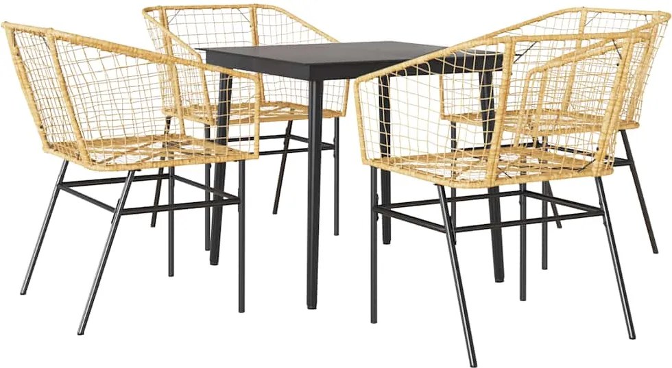 vidaXL 5 észes barna polyrattan üveg kerti étkezőgarnitúra