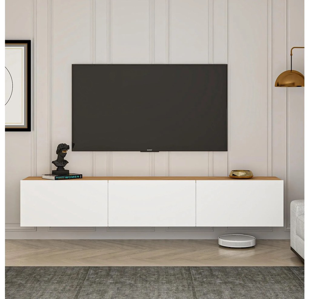 TV asztal/Szekrény Westham (fehér + atlanti fenyő) . 1102653