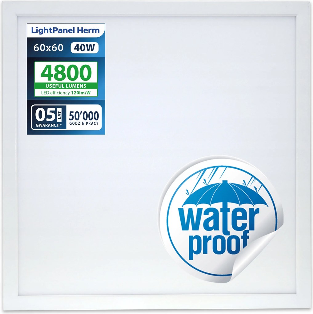 Led panel LightPanel Herm 40W 4800 lm IP65 vízálló 60x60 raszter lámpa