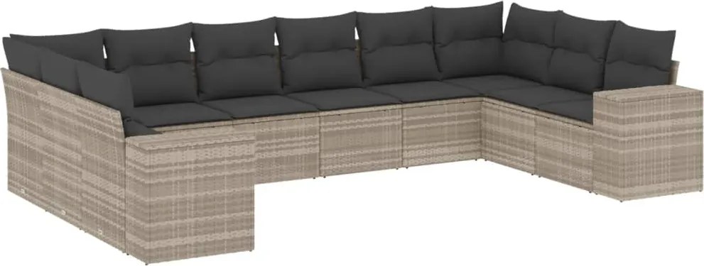 vidaXL 10 részes világosszürke polyrattan kerti ülőgarnitúra párnákkal
