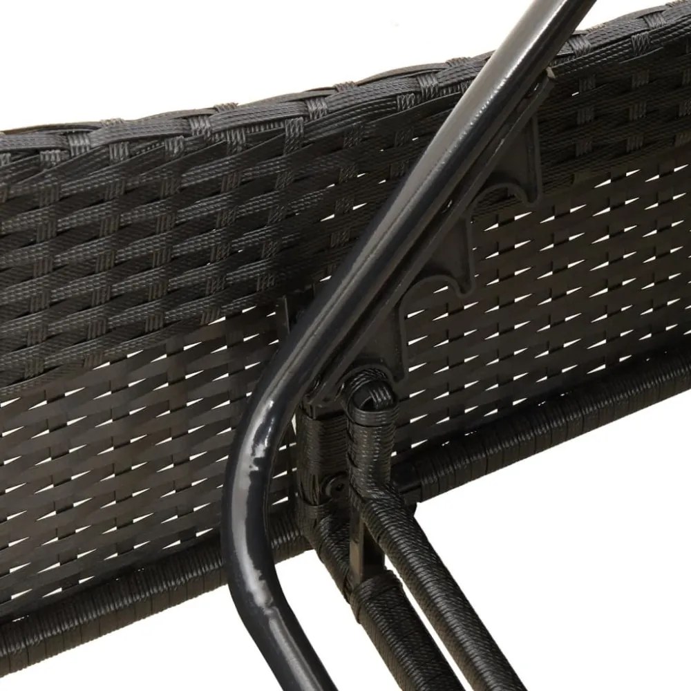 fekete polyrattan napozóágy párnával 60x205x73 cm