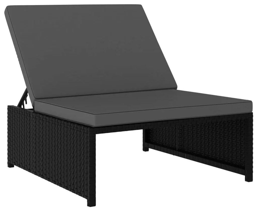 2 db fekete polyrattan napozóágy asztallal