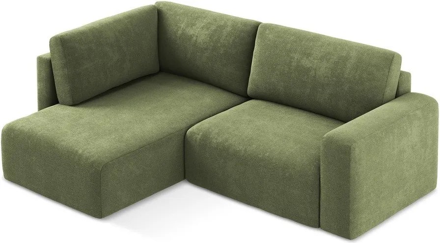 Zöld zsenília kinyitható-tárolóhelyes sarokkanapé (bal oldali-L alakú) Kona – Makamii