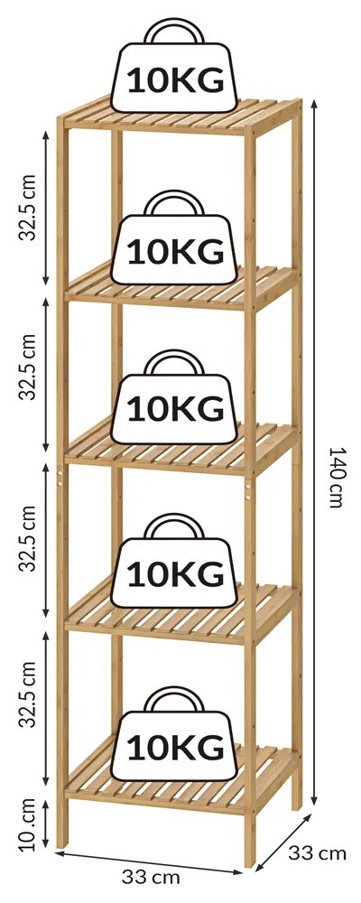 Casaria® Bambusz polc - 140x33x33 cm