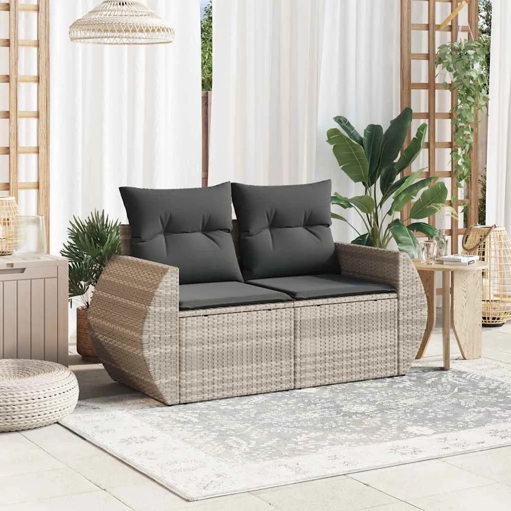 2 személyes világosszürke polyrattan kerti kanapé párnával