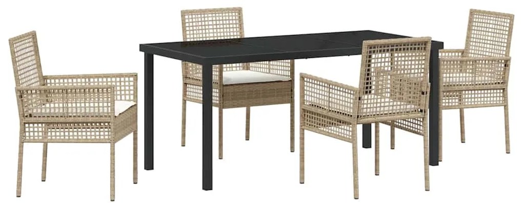 vidaXL Kert étkező szett párnával 5 pcs Bézs polirattan