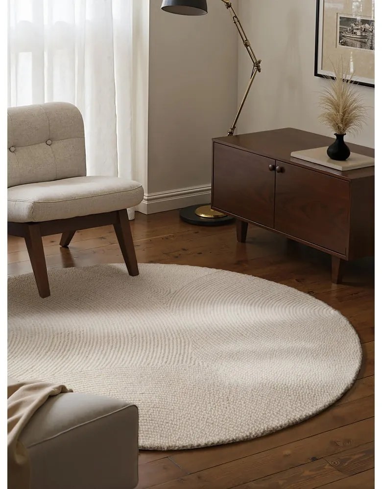 Világos natúr színű kézi szövésű gyapjú kerek szőnyeg ø 150 cm Eleni Natural White – Hanse Home